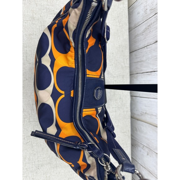 Coach Ashley Nylon Convertible Hobo Bag Navy Orange Y2K Shoulder Crossbody - Picture 5 of 10
